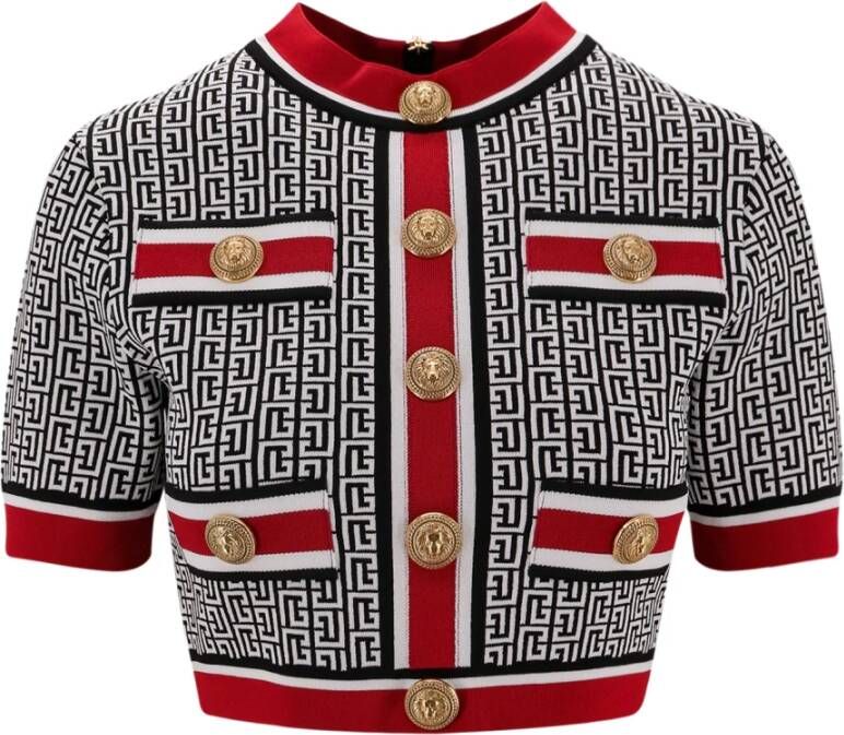 Balmain Gebreide top met allover monogram en ritssluiting Zwart Dames