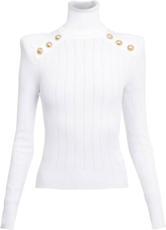 Balmain Gebreide trui met goudkleurige knopen White Dames