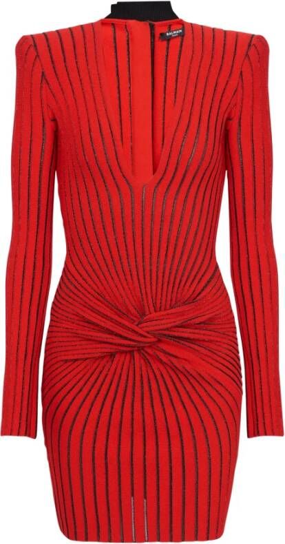 Balmain Ribgebreide jurk Rood - Foto 1