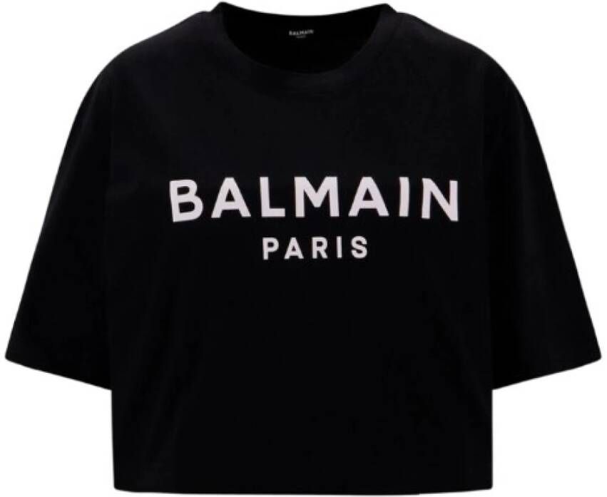 Balmain Gedrukte Crop T-shirts en Polos Black Dames