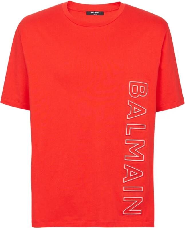 Balmain Geëmbosseerd T-shirt Rood Heren