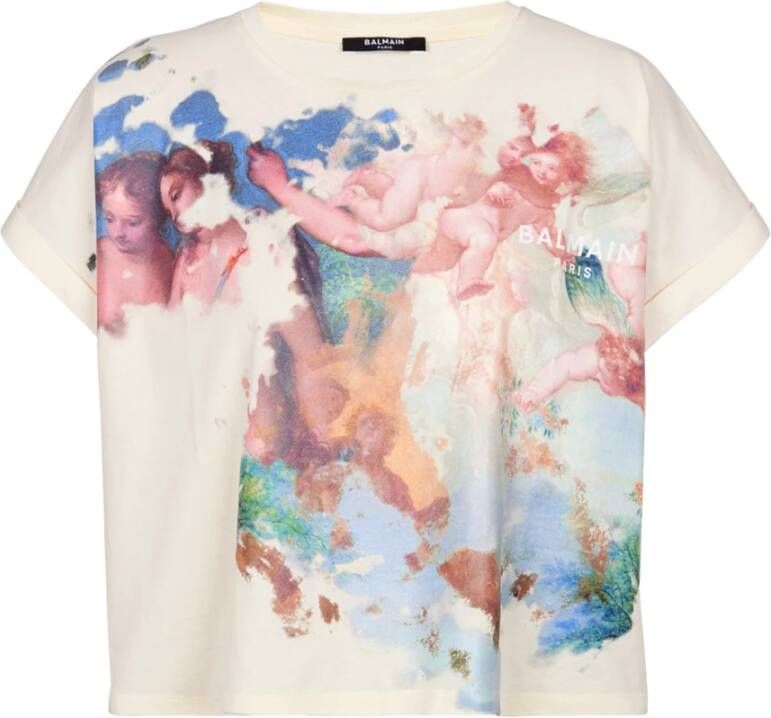 Balmain Cropped Pastel print T-shirt Meerkleurig Dames