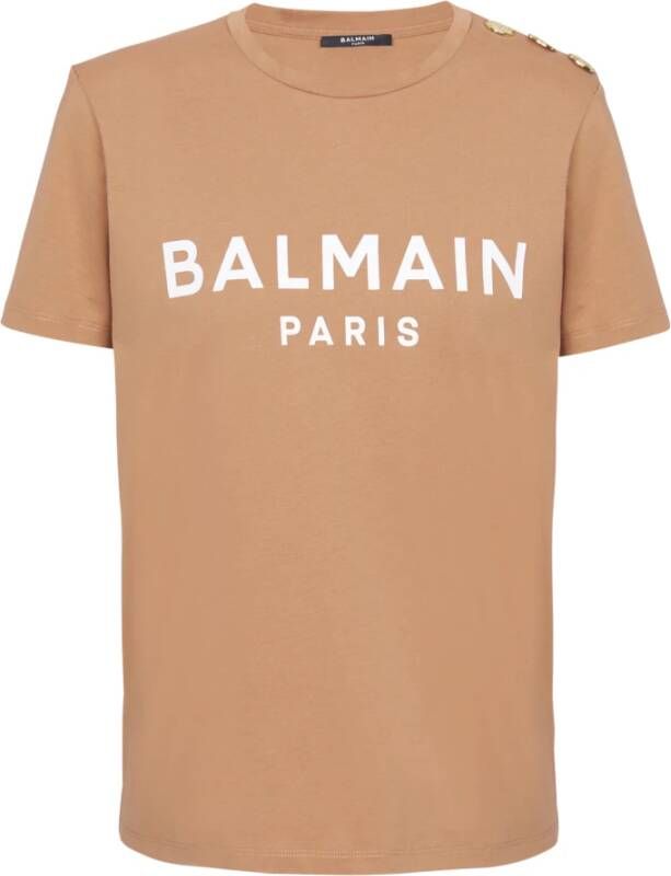 Balmain Geknoopt bedrukt logo T-shirt Brown Dames