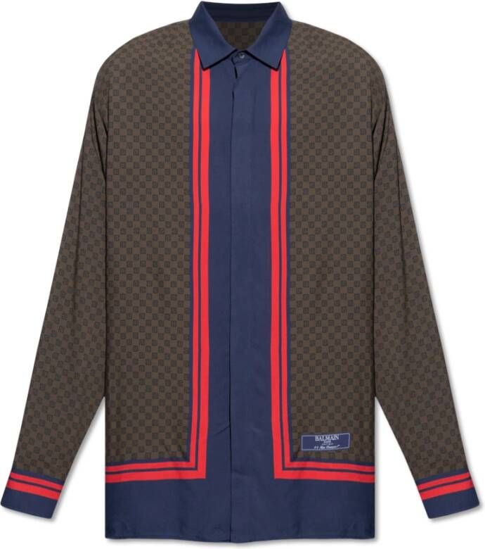 Balmain Overhemd met lange mouwen en mini monogram sjaalprint Brown Heren