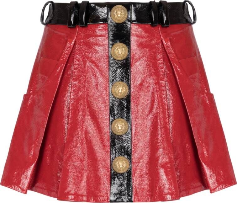 Balmain Pleated patent leather skirt Rood Dames