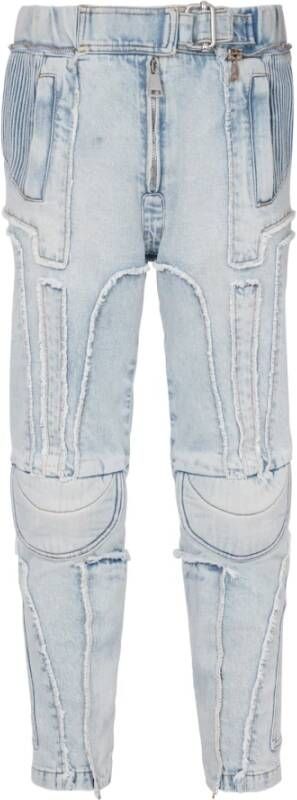 Balmain Ribgebreide katoenen slim-fit jeans met zakken Blue Heren