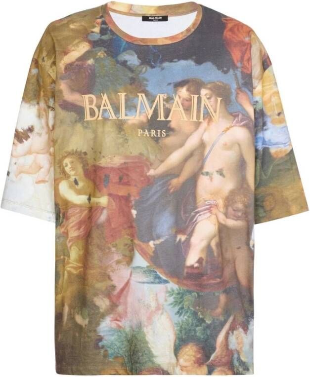 Balmain MultiColour Roman Logo T-Shirt Meerkleurig Heren