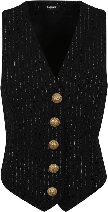 Balmain Gestreepte Lurex Vest Top Zwart Dames