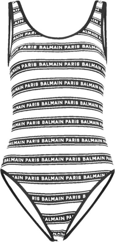 Balmain Gestreepte Patroon Ronde Hals Badpak White Dames