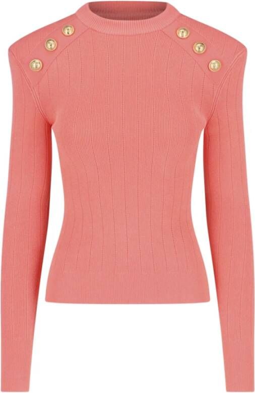 Balmain Gezellige en stijlvolle trui met ronde hals Roze Dames
