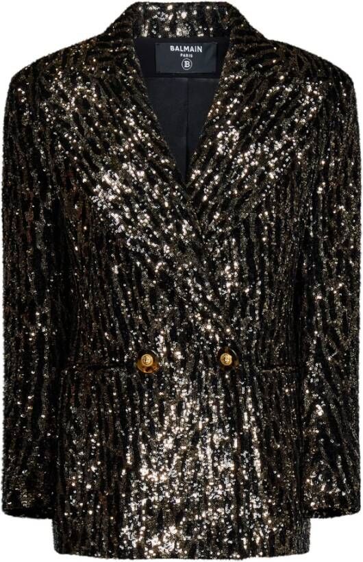 Balmain Gouden Blazer met XL Peak Revers Zwart Dames