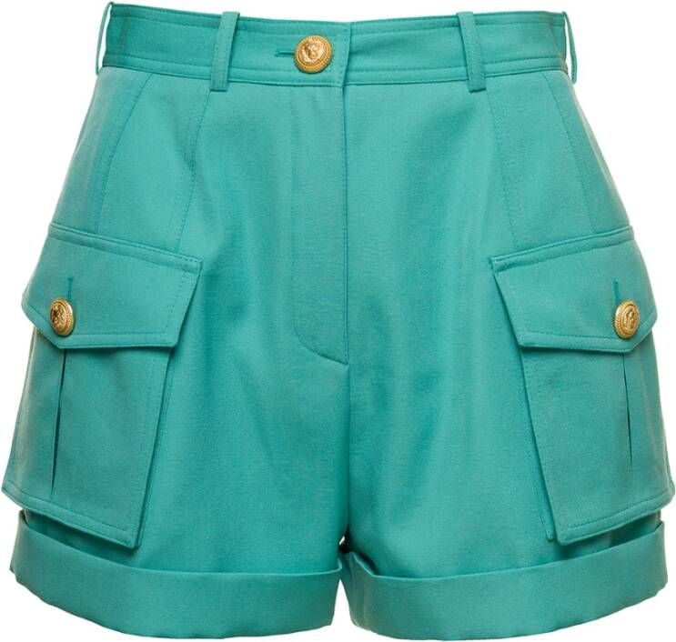 Balmain Groene korte shorts met manchetdetail Groen Dames