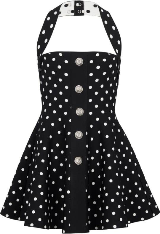 Balmain Halternek jurk in een polka-dot jacquard gebreid Black Dames