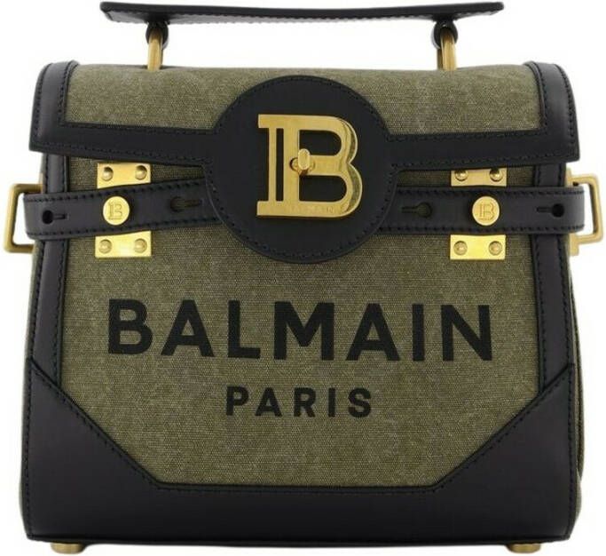 Balmain Exclusive Canvas B-Buzz 23 bag with leather panels Beige Dames