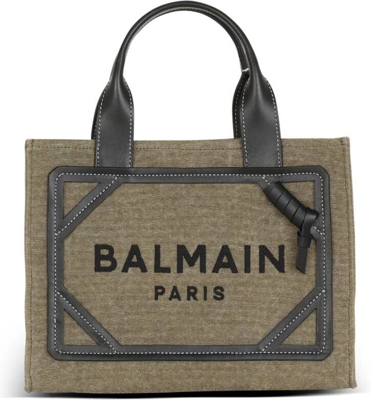 Balmain B-Army small canvas shopping bag with leather inserts Groen Dames