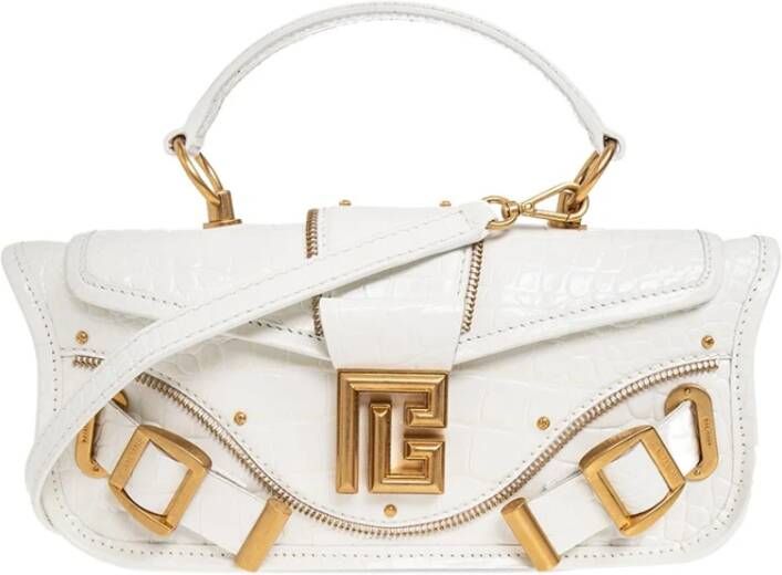 Balmain Blaze clutch bag in crocodile effect-embossed leather White Dames