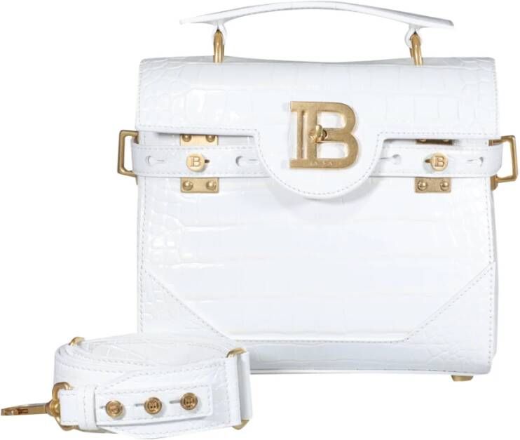Balmain B-Buzz 23 bag in crocodile effect-embossed leather White Dames