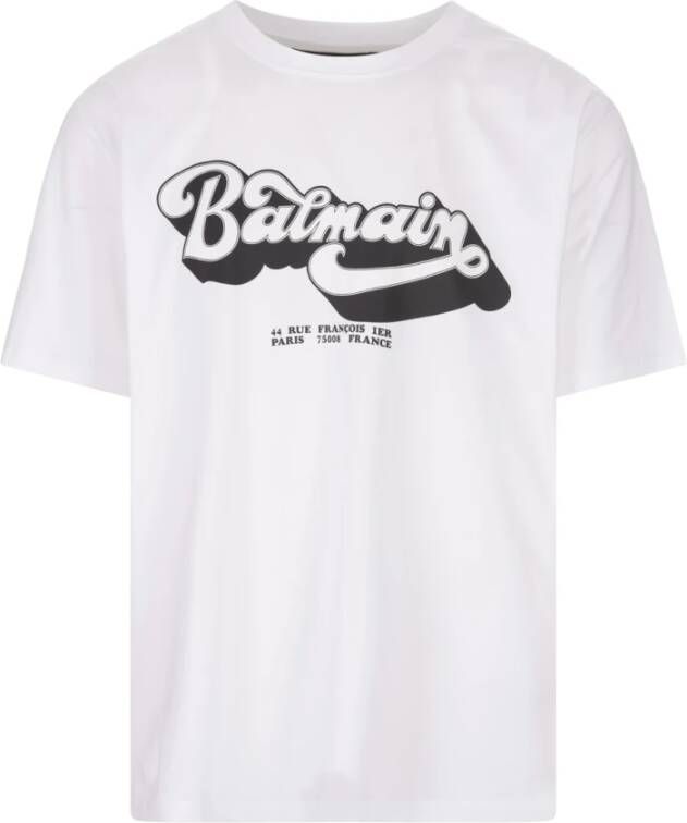 Balmain Heren Wit Katoenen T-shirt met Retro Print Wit Heren