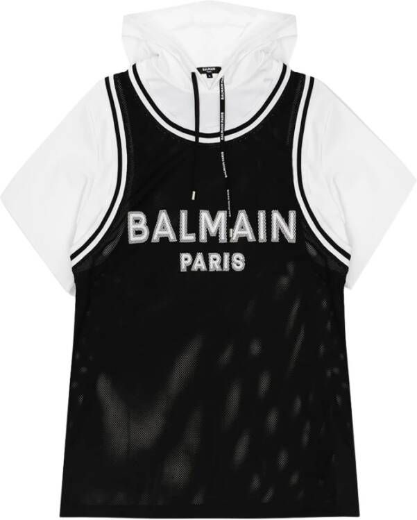Balmain Heren Paris Logo Hoodie T-shirt Zwart Heren