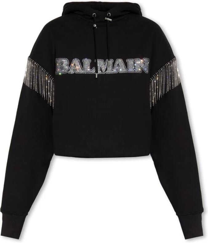 Balmain Bijgesneden sweatshirt met franjes en strass-steentjes Gray Dames