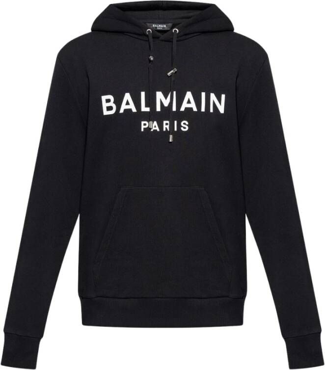 Balmain Katoenen bedrukte logo hoodie Black Heren