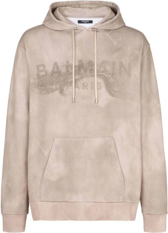 Balmain Hoodie in eco-responsible cotton with Paris desert logo print Beige Heren