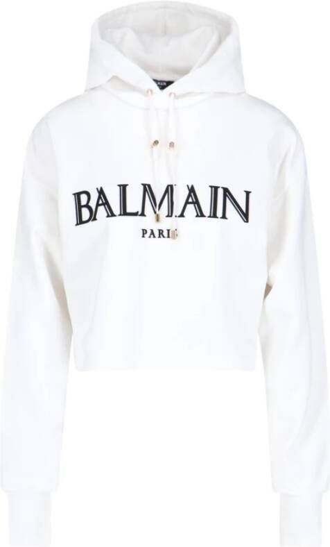 Balmain Korte hoodie met Romeins rubberen logo Wit Dames