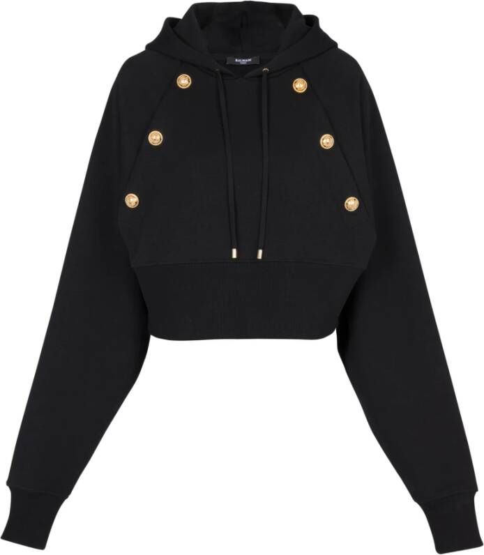Balmain Eco-verantwoorde cropped katoenen sweatshirt met gouden knopen Black Dames