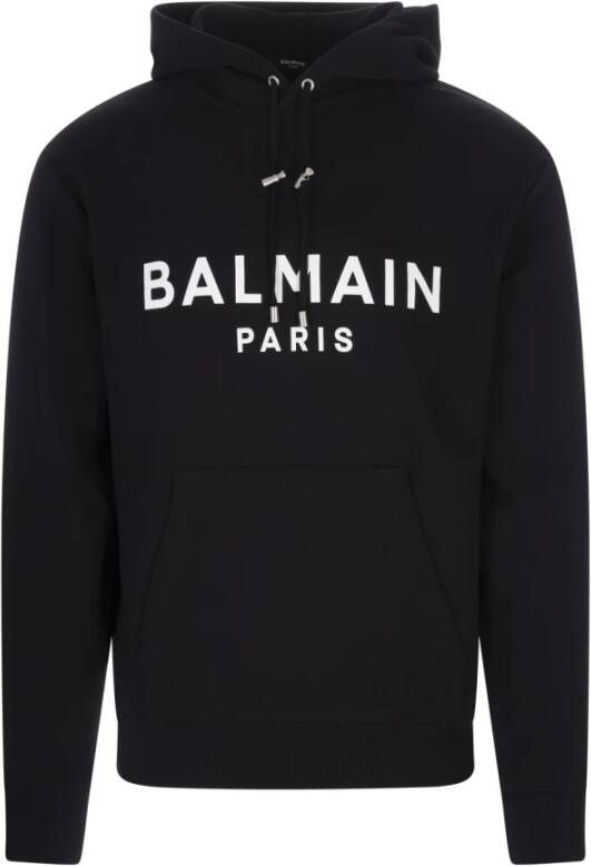 Balmain Zwarte Casual Fit Hoodie met Kangoeroezak Zwart Heren