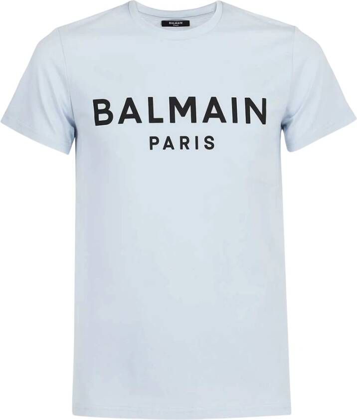 Balmain Iconisch Logo Katoenen T-Shirt voor Heren Blauw Heren