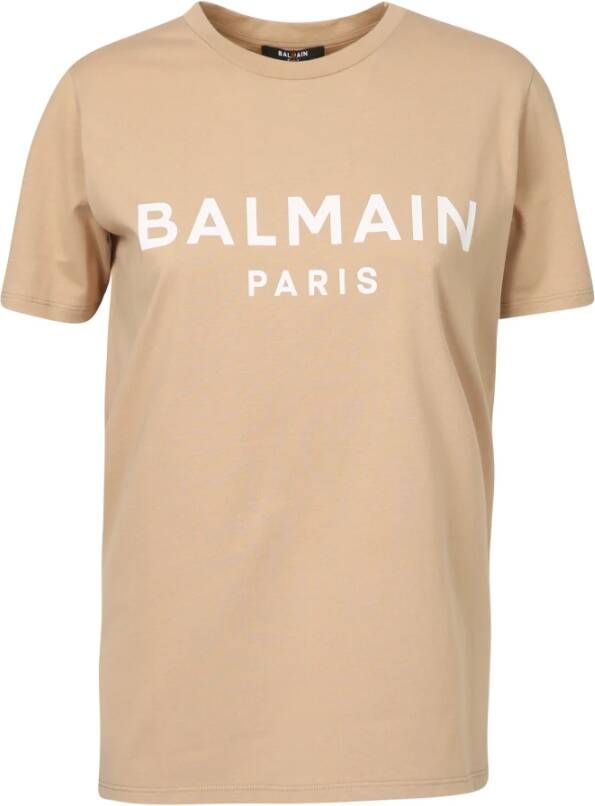 Balmain Iconisch Logo-Print T-Shirt Beige Dames
