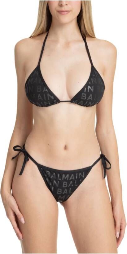 Balmain Iconische Logo Vetersluiting Bikini Black Dames