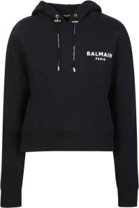 Balmain Iconische Zwarte Sweatshirt met Trekkoord Capuchon Zwart Dames