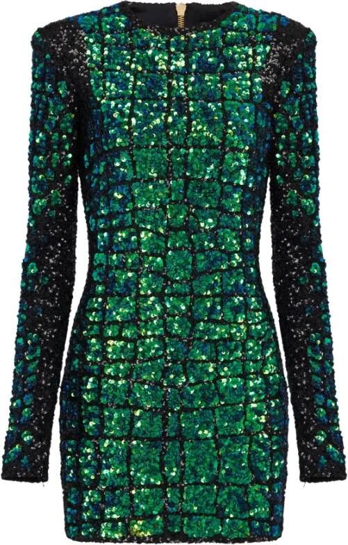 Balmain Iridescent crocodile effect embroidered dress Groen Dames