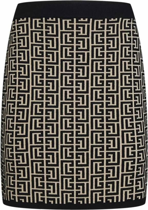 Balmain Ivoor Jacquard Rok met Hoge Taille en Ritssluiting Beige Dames