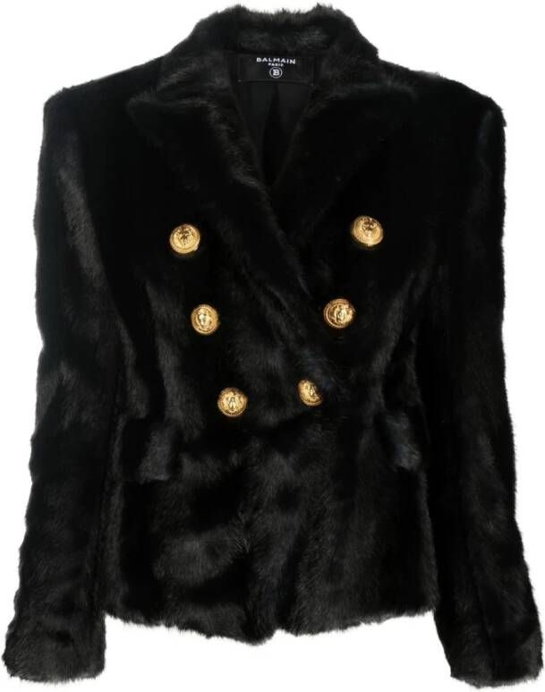 Balmain Jack van imitatiebont en schapenvacht Zwart Dames
