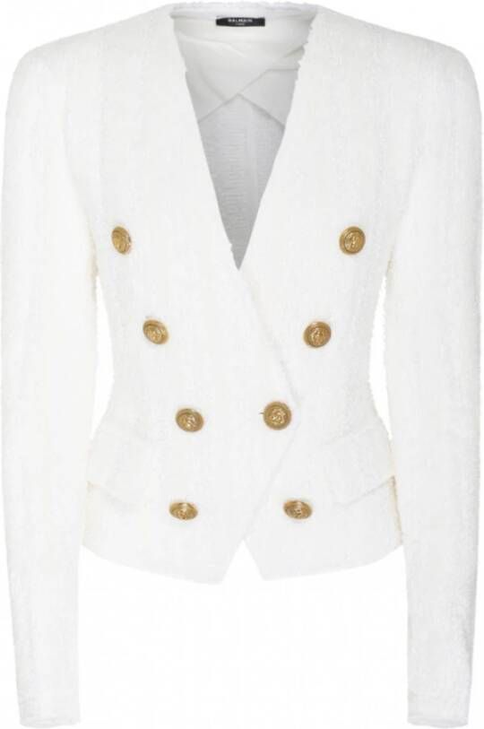 Balmain Off White Langemouw Jas Wit Dames