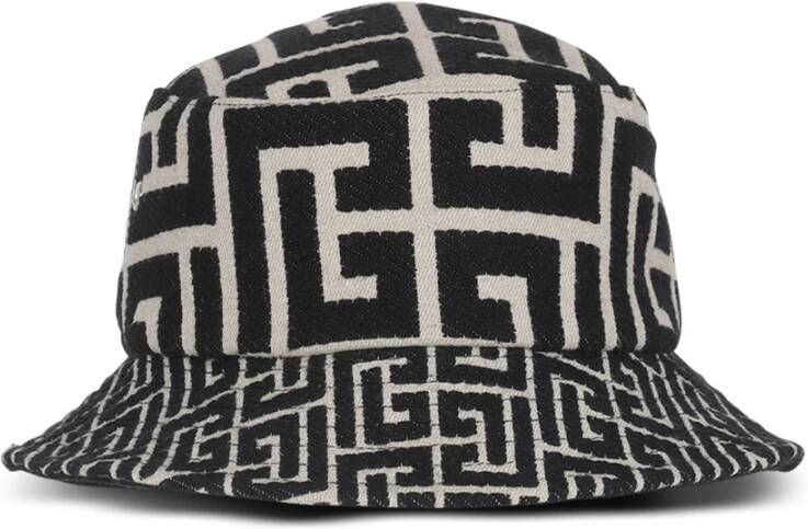 Balmain Jacquard bucket hat with monogram Zwart Dames