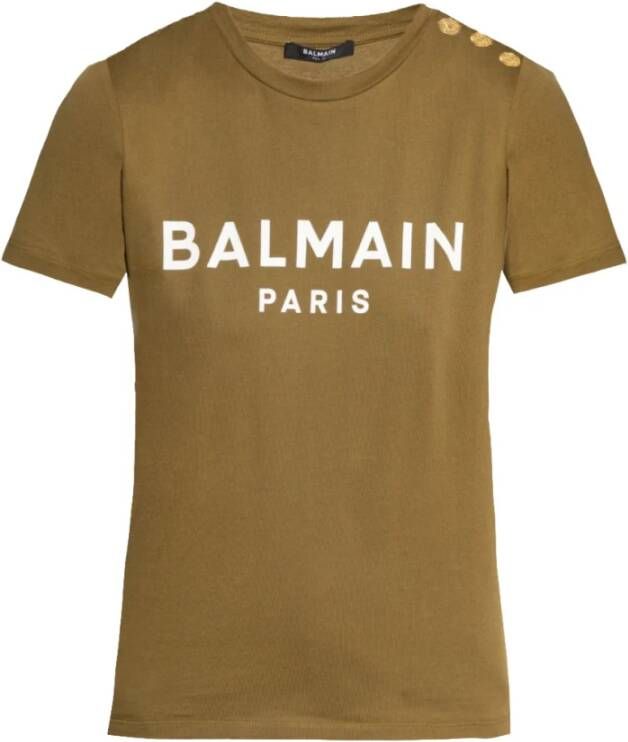 Balmain Eco-verantwoord katoenen T-shirt met logo print Green Dames