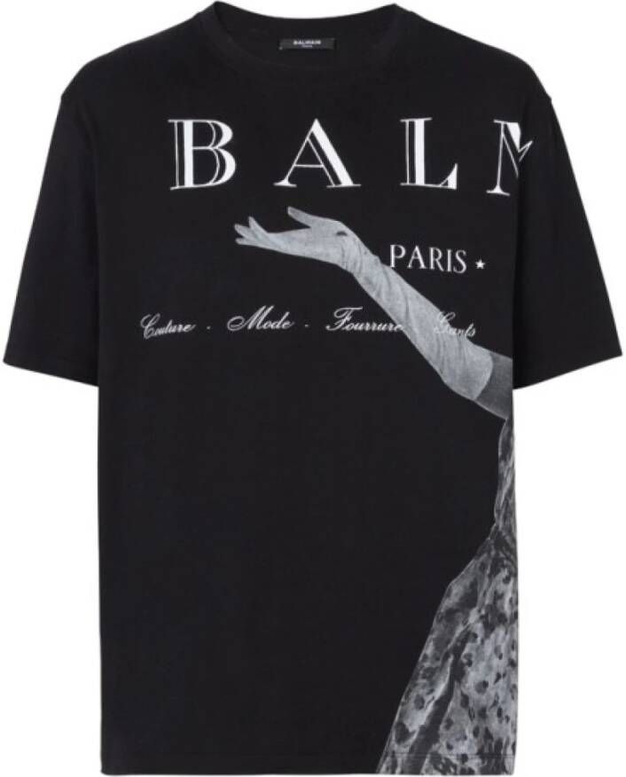 Balmain Jolie Madame Bedrukt T-Shirt Ruime Pasvorm Zwart Heren
