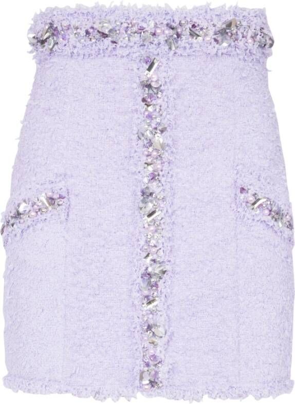 Balmain Tweed rok met geborduurde details Purple Dames
