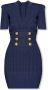 Balmain Marineblauwe Geribbelde Gebreide Mini Jurk Blauw Dames - Thumbnail 3