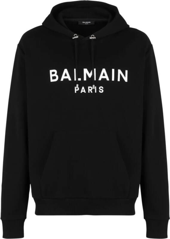 Balmain Katoenen bedrukte logo-hoodie Black Heren