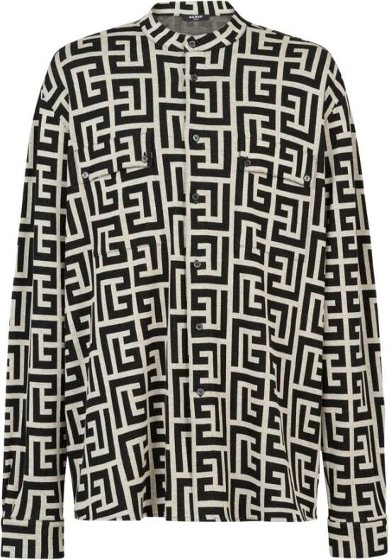 Balmain Katoenen shirt met maxi monogramprint Zwart Heren