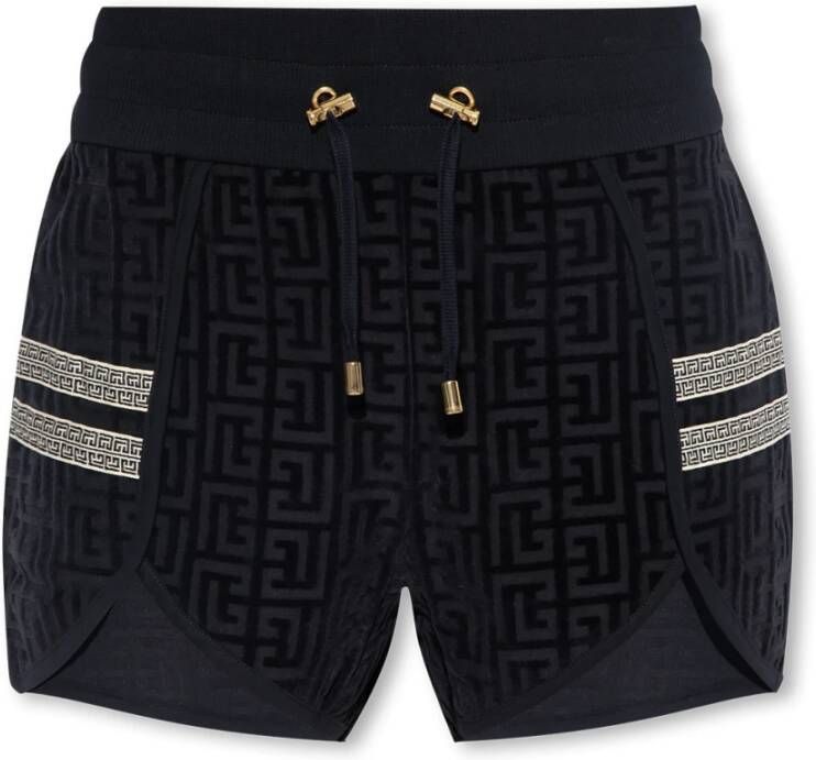 Balmain Monogram fluwelen shorts Black Dames