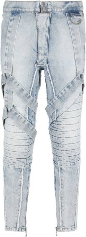 Balmain Katoenen slim-fit jeans met bandjes Blauw Heren