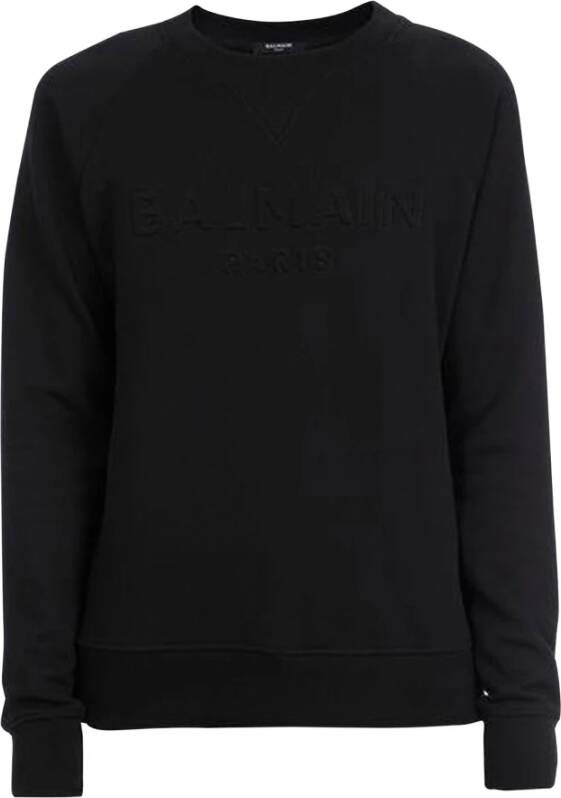 Balmain Katoenen sweatshirt met reliëf logo Cotton sweatshirt with embossed logo Black Heren