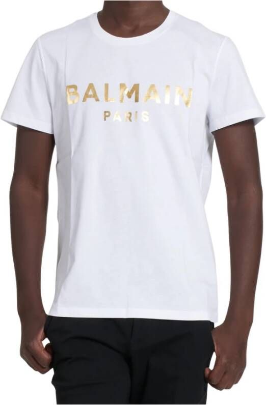Balmain Katoenen T-Shirt met Frans Mason Logo White Heren