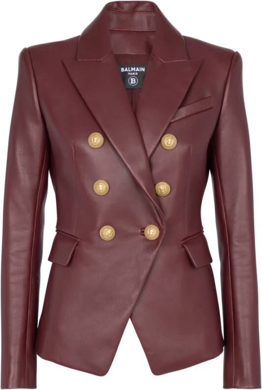 Balmain Classic 6-button leather jacket Rood Dames