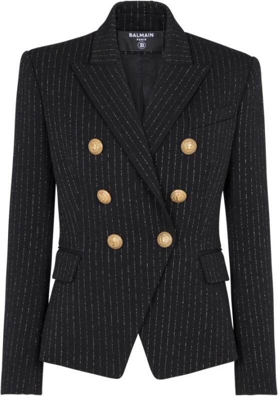 Balmain Luxe dubbelrijige blazer met lurex-details Black Dames